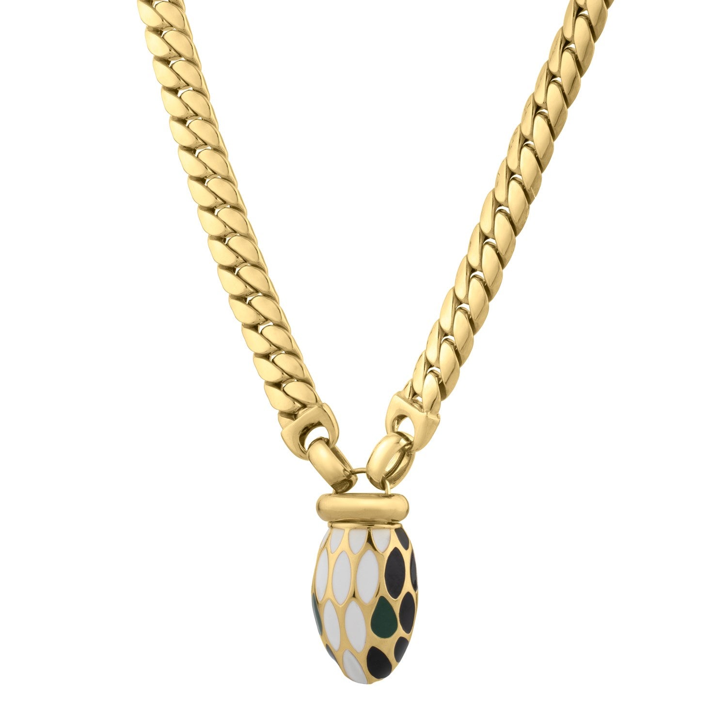 Le Serpent Curb Link Necklace in 14K Yellow Gold in a sleek high-contrast midnight luxury editorial style