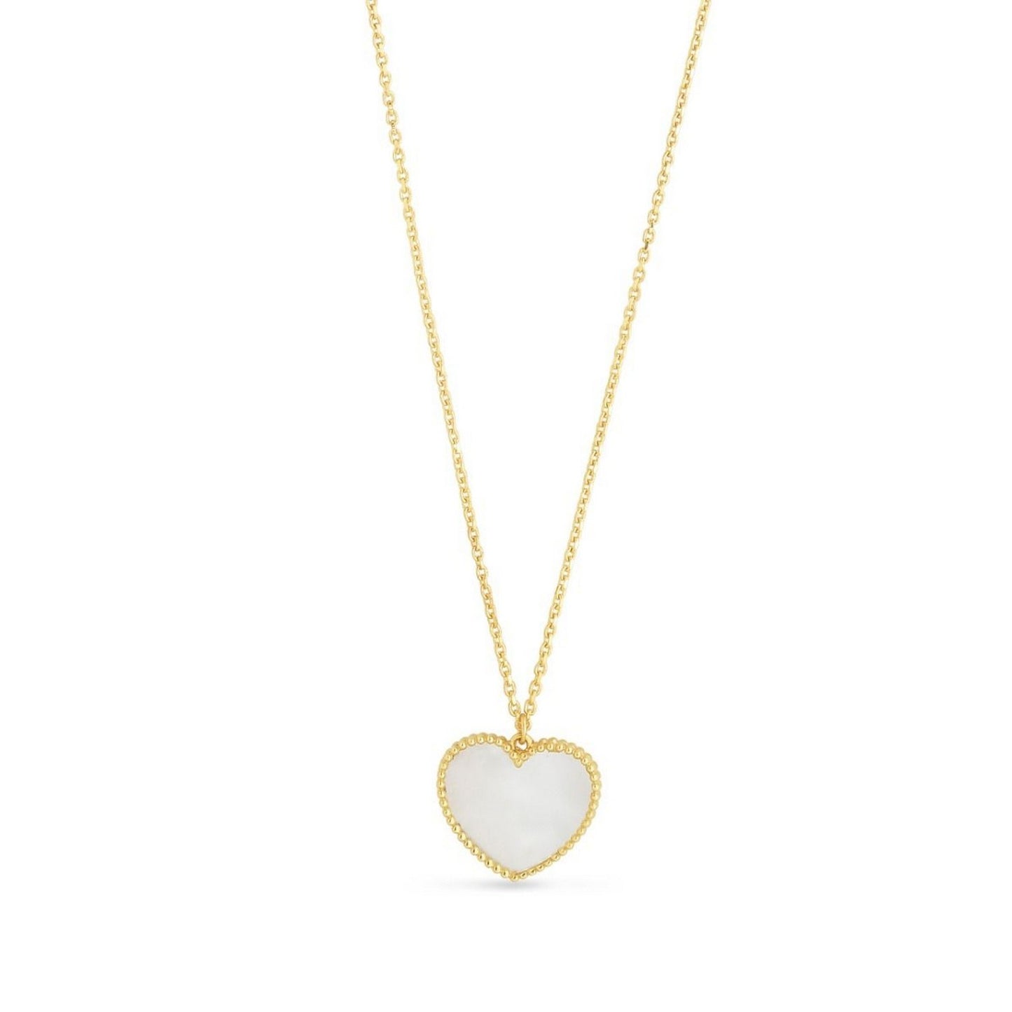 14k Yellow Gold High Polish Heart Pearl Paste Necklace in a sleek high-contrast midnight luxury editorial style