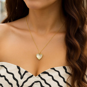 14k Yellow Gold High Polish Heart Pearl Paste Necklace