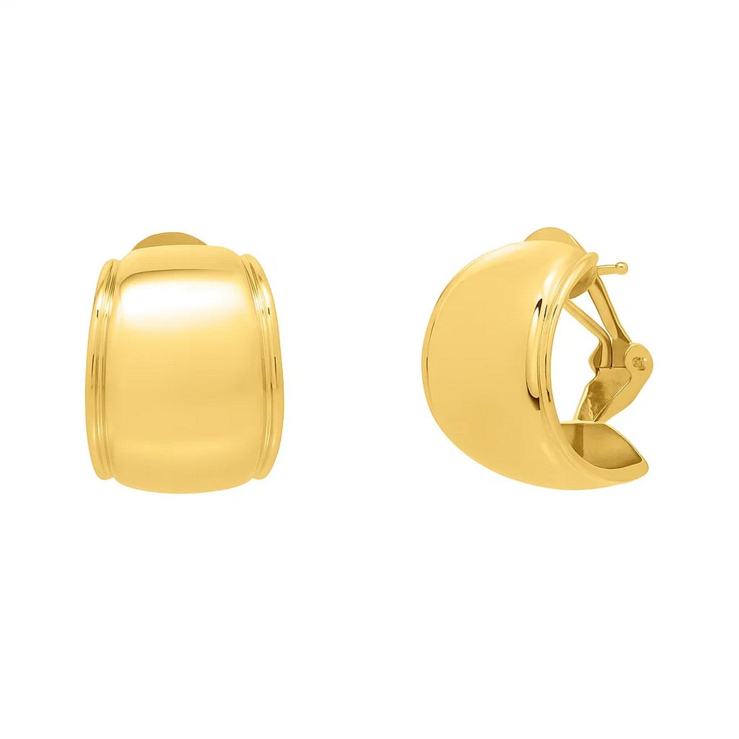Omega Mixed Media Hoop Earrings in 14K Yellow Gold in a sleek high-contrast midnight luxury editorial style