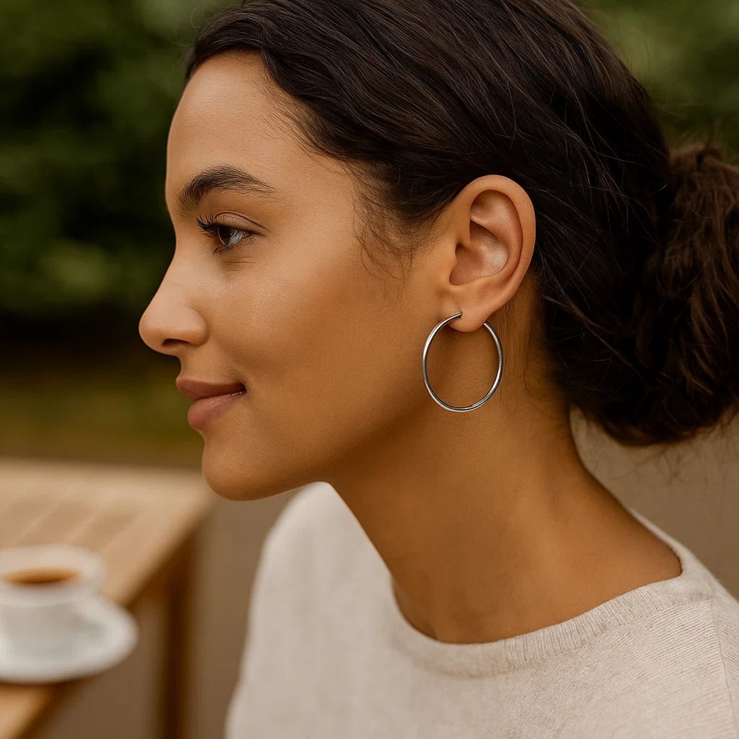 Sterling Silver Rhodium Plated Large Polished Classic Hoop Earrings (3x40mm) - Peelerie