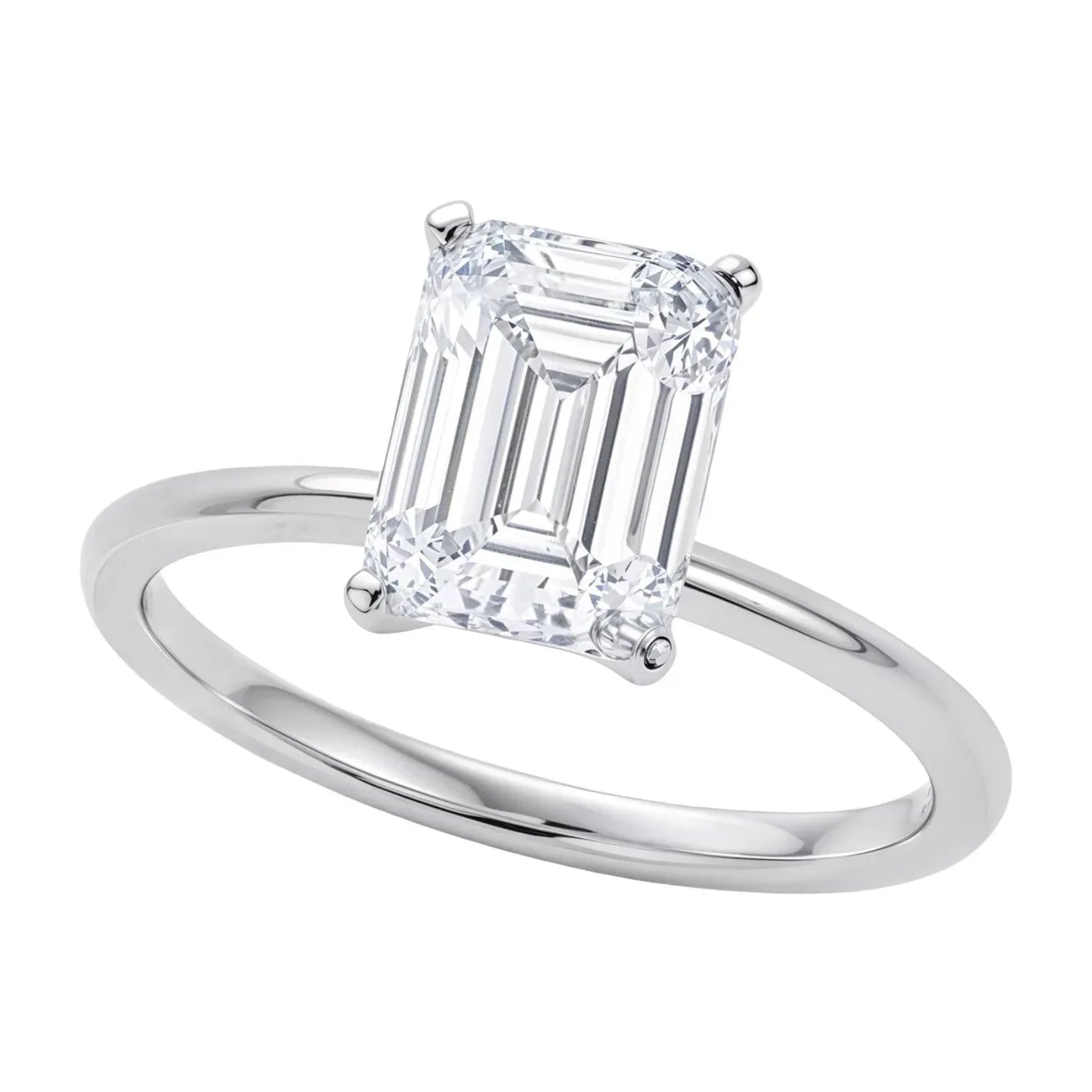 3 Carat Emerald Lab Grown IGI G/VS1 Diamond Solitaire Ring in 14K White Gold - Peelerie
