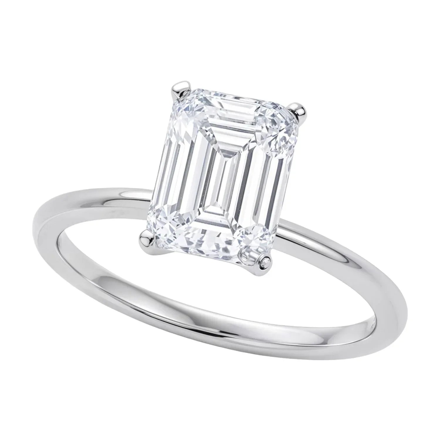 3 Carat Emerald Lab Grown IGI G/VS1 Diamond Solitaire Ring in 14K White Gold - Peelerie