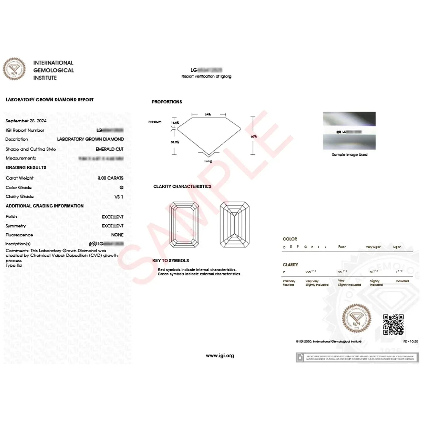 3 Carat Emerald Lab Grown IGI G/VS1 Diamond Solitaire Ring in 14K White Gold - Peelerie