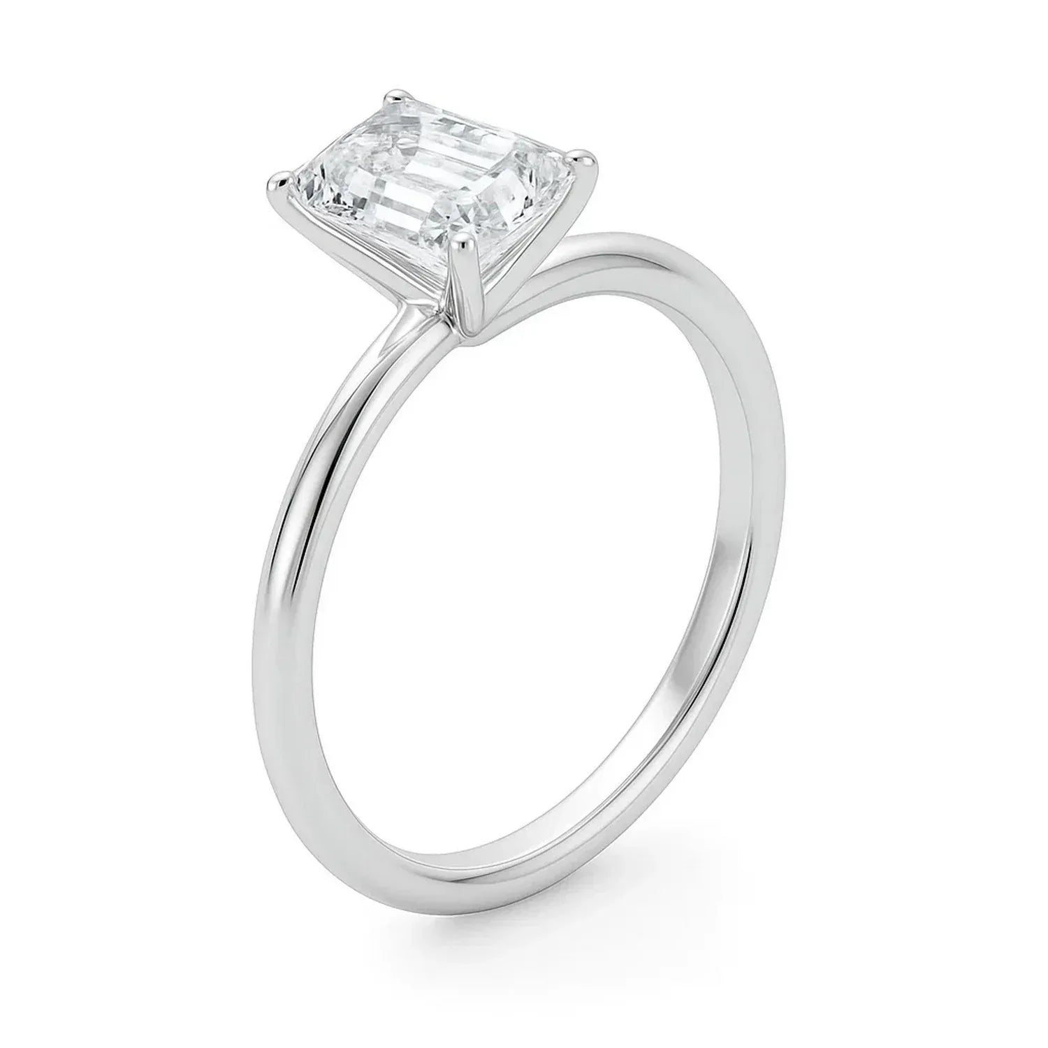 3 Carat Emerald Lab Grown IGI G/VS1 Diamond Solitaire Ring in 14K White Gold - Peelerie