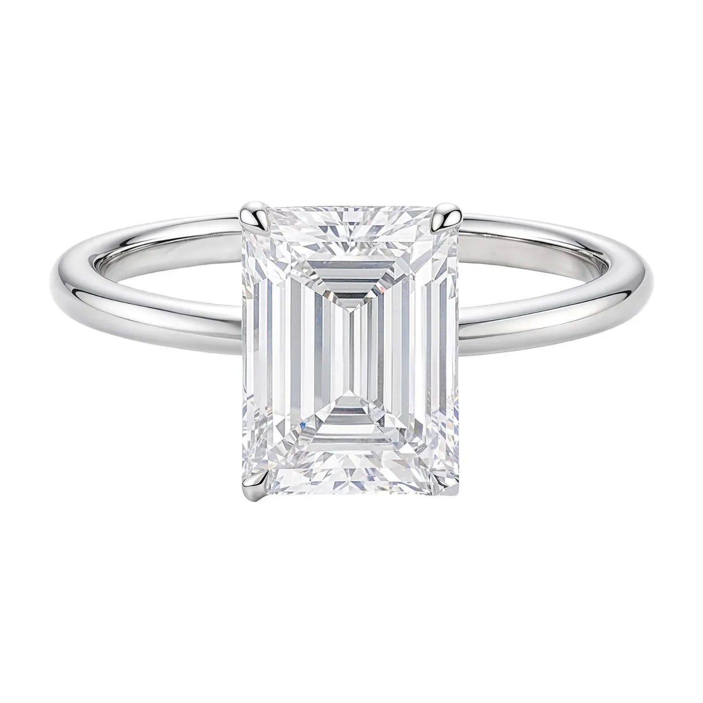 3 Carat Emerald Lab Grown IGI G/VS1 Diamond Solitaire Ring in 14K White Gold - Peelerie