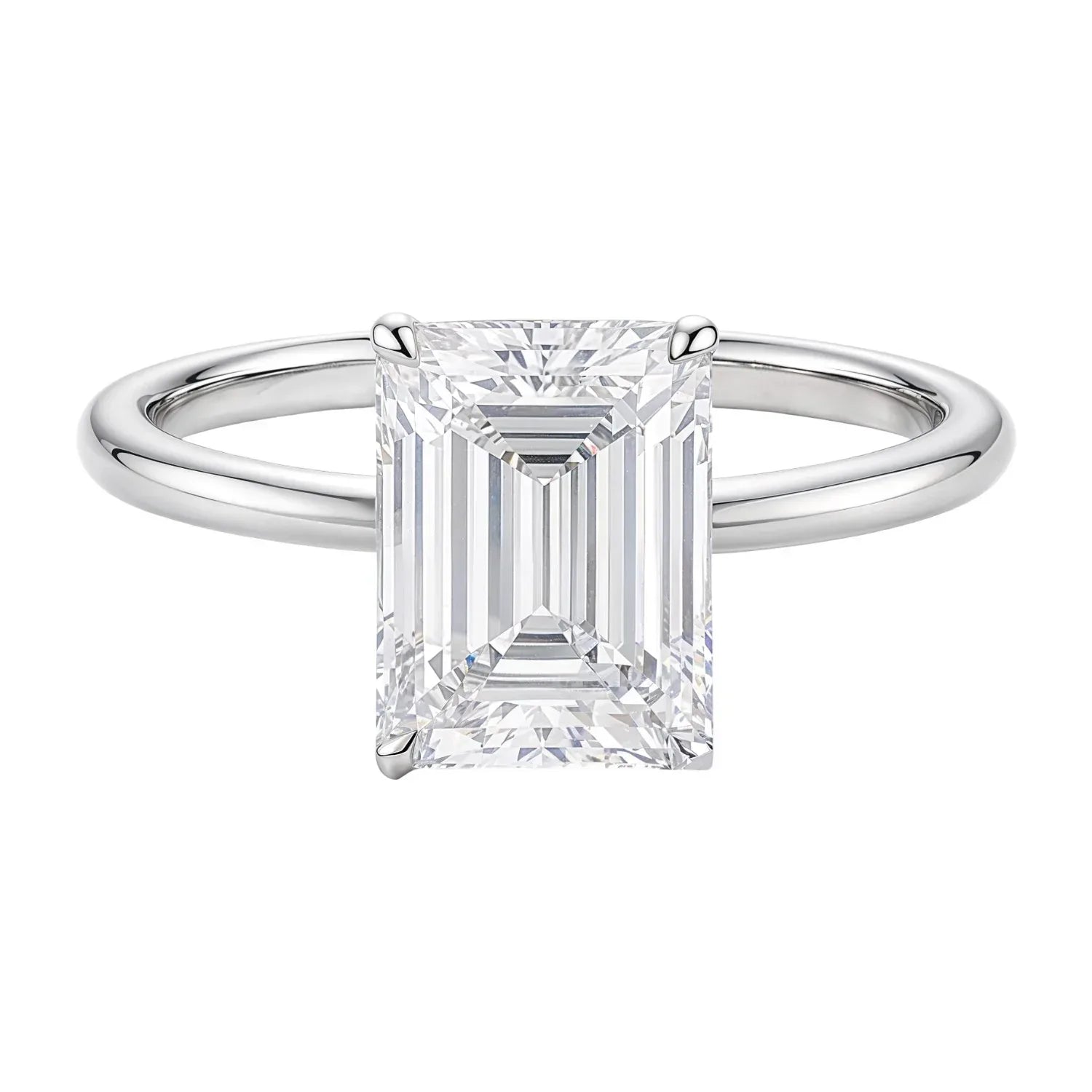3 Carat Emerald Lab Grown IGI G/VS1 Diamond Solitaire Ring in 14K White Gold - Peelerie