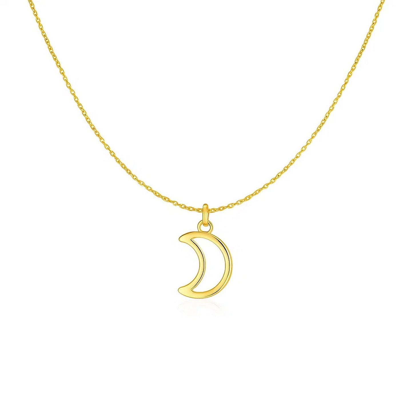14k Yellow Gold Necklace with Moon in a sleek high-contrast midnight luxury editorial style