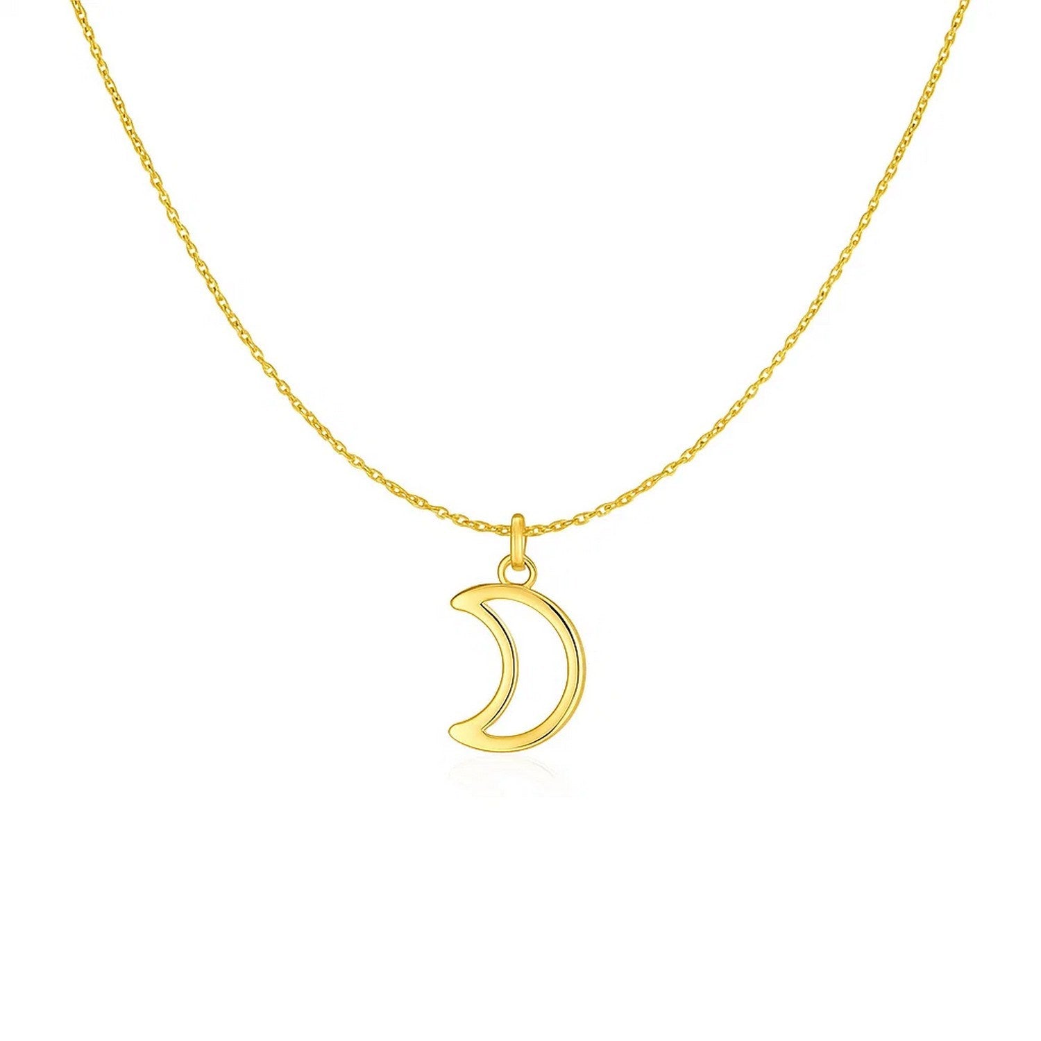 14k Yellow Gold Necklace with Moon in a sleek high-contrast midnight luxury editorial style