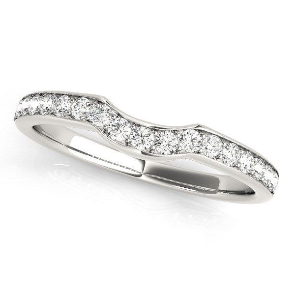 14k White Gold Curved Style Diamond Wedding Ring (1/4 cttw) in a sleek high-contrast midnight luxury editorial style