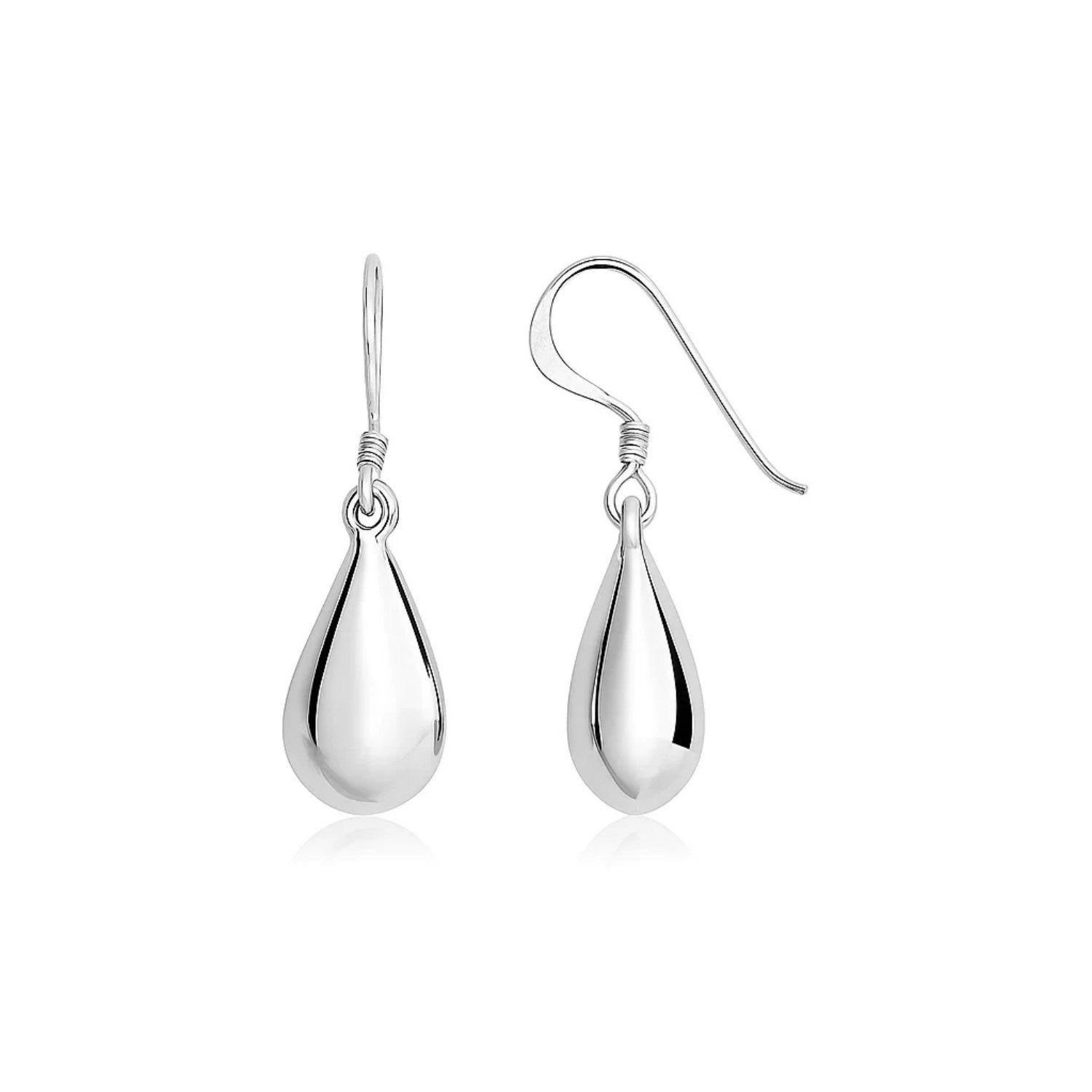 Sterling Silver Polished Puffed Teardrop Dangle Earrings in a sleek high-contrast midnight luxury editorial style
