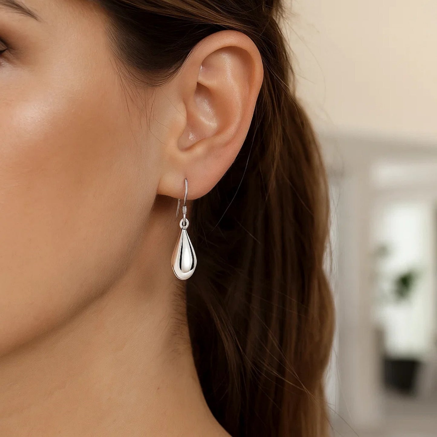 Sterling Silver Polished Puffed Teardrop Dangle Earrings - Peelerie