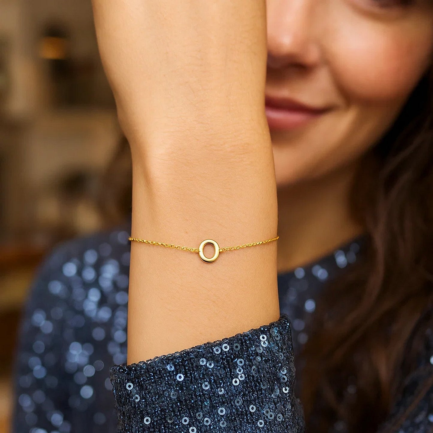 14K Yellow Gold Mini Initial O Bracelet