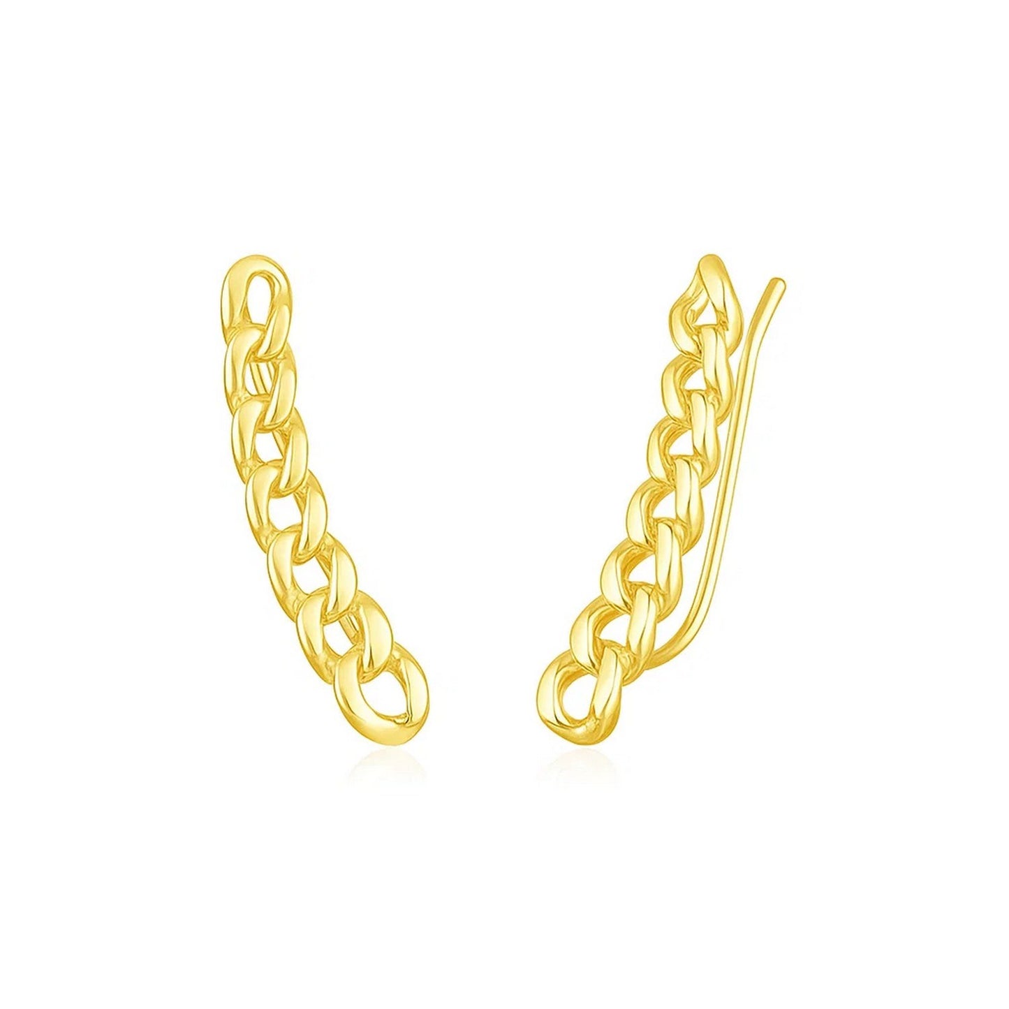 14k Yellow Gold Ear Climber Earring with Chain Links in a sleek high-contrast midnight luxury editorial style