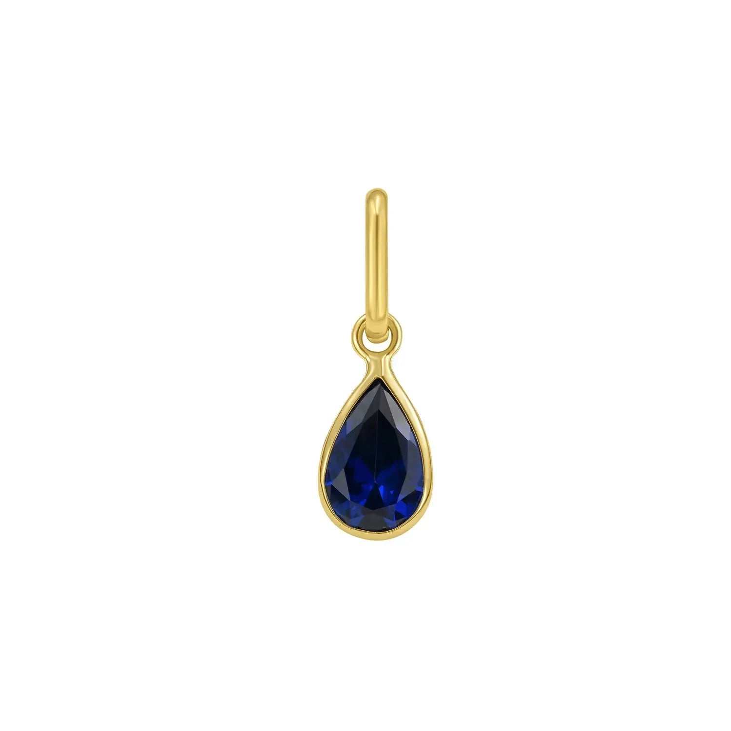 14K Yellow Gold Pear Blue Sapphire Charm Pendant - Peelerie