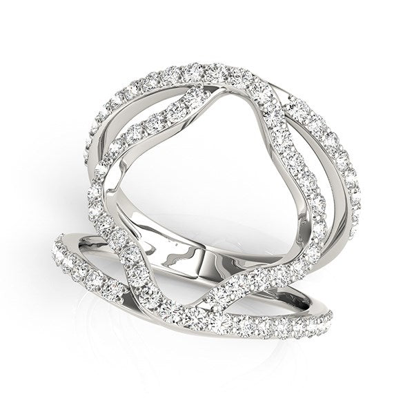 14k White Gold Diamond Flower Style Dual Band Ring (5/8 cttw) in a sleek high-contrast midnight luxury editorial style