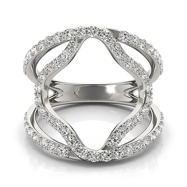 14k White Gold Diamond Flower Style Dual Band Ring (5/8 cttw) - Peelerie