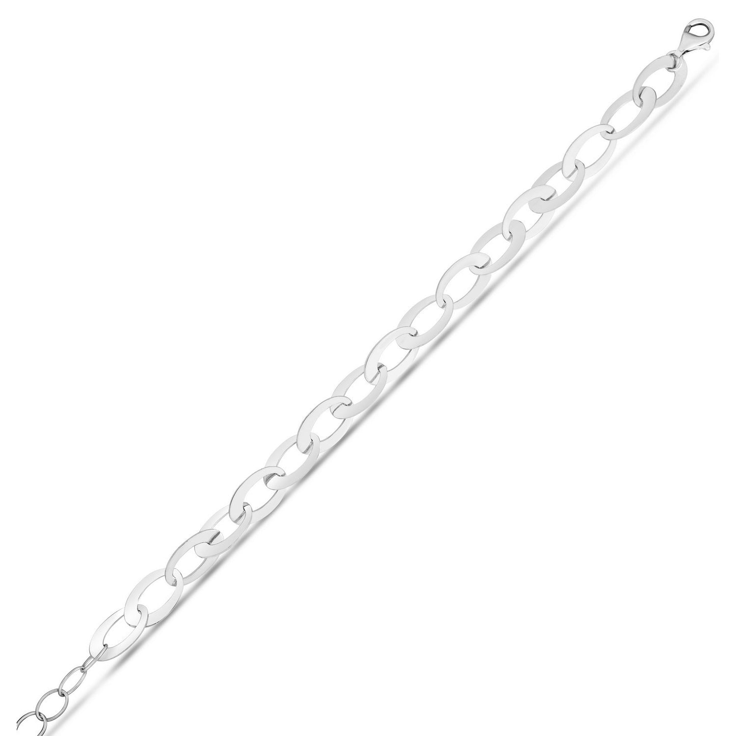 Sterling Silver Rhodium Plated Italian Oval Link Bracelet (8.70 mm)