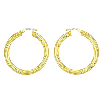 14K Yellow Gold Full Twist Large Hoops Earrings
