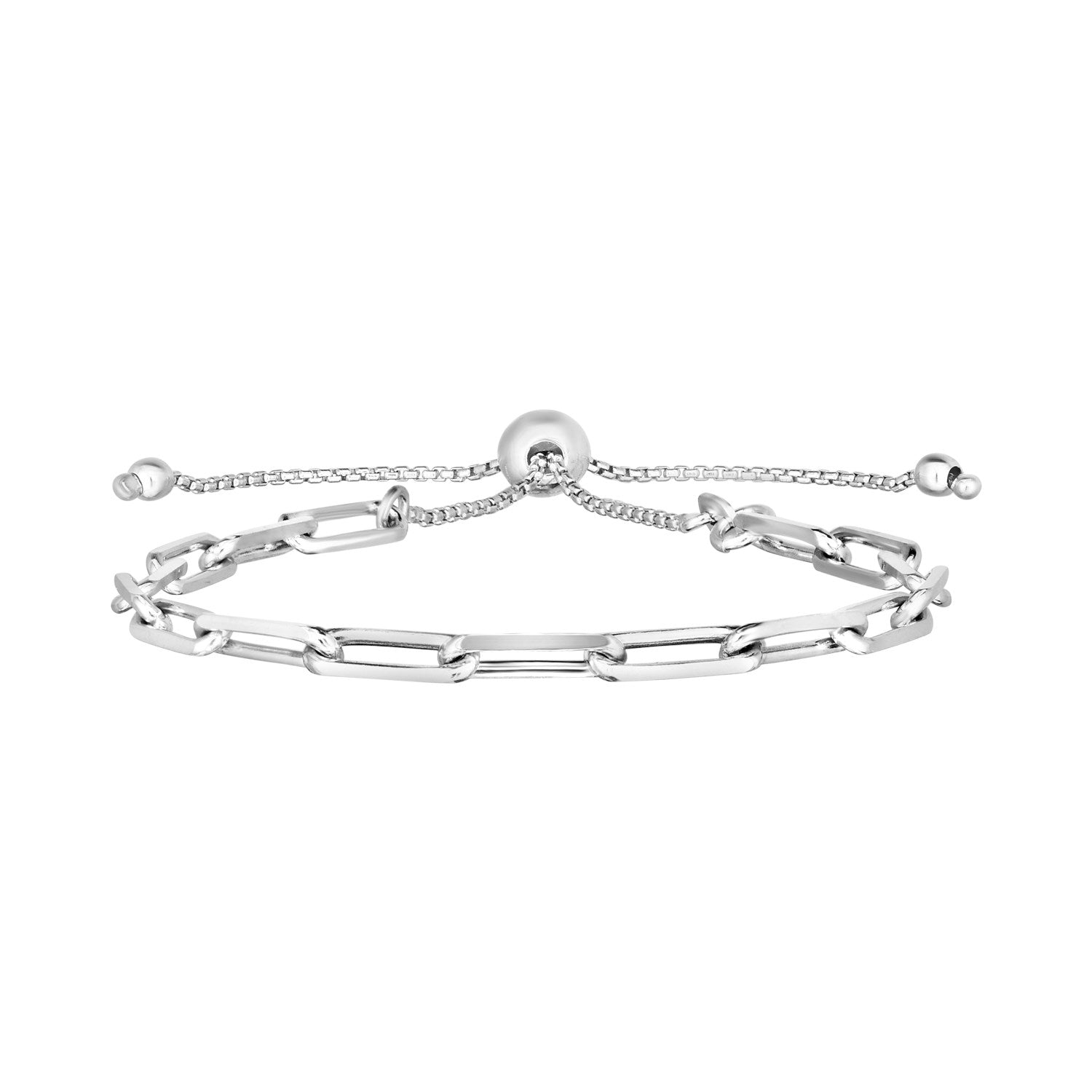 Sterling Silver Paperclip Chain Adjustable Bracelet (3.80 mm) in a sleek high-contrast midnight luxury editorial style