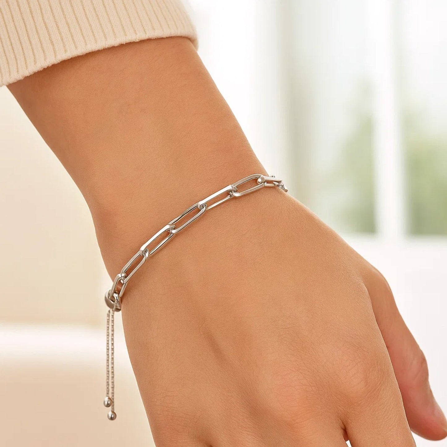 Sterling Silver Paperclip Chain Adjustable Bracelet (3.80 mm)