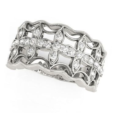 Diamond Studded Four Leaf Clover Motif Ring in 14k White Gold (1/4 cttw) in a sleek high-contrast midnight luxury editorial s