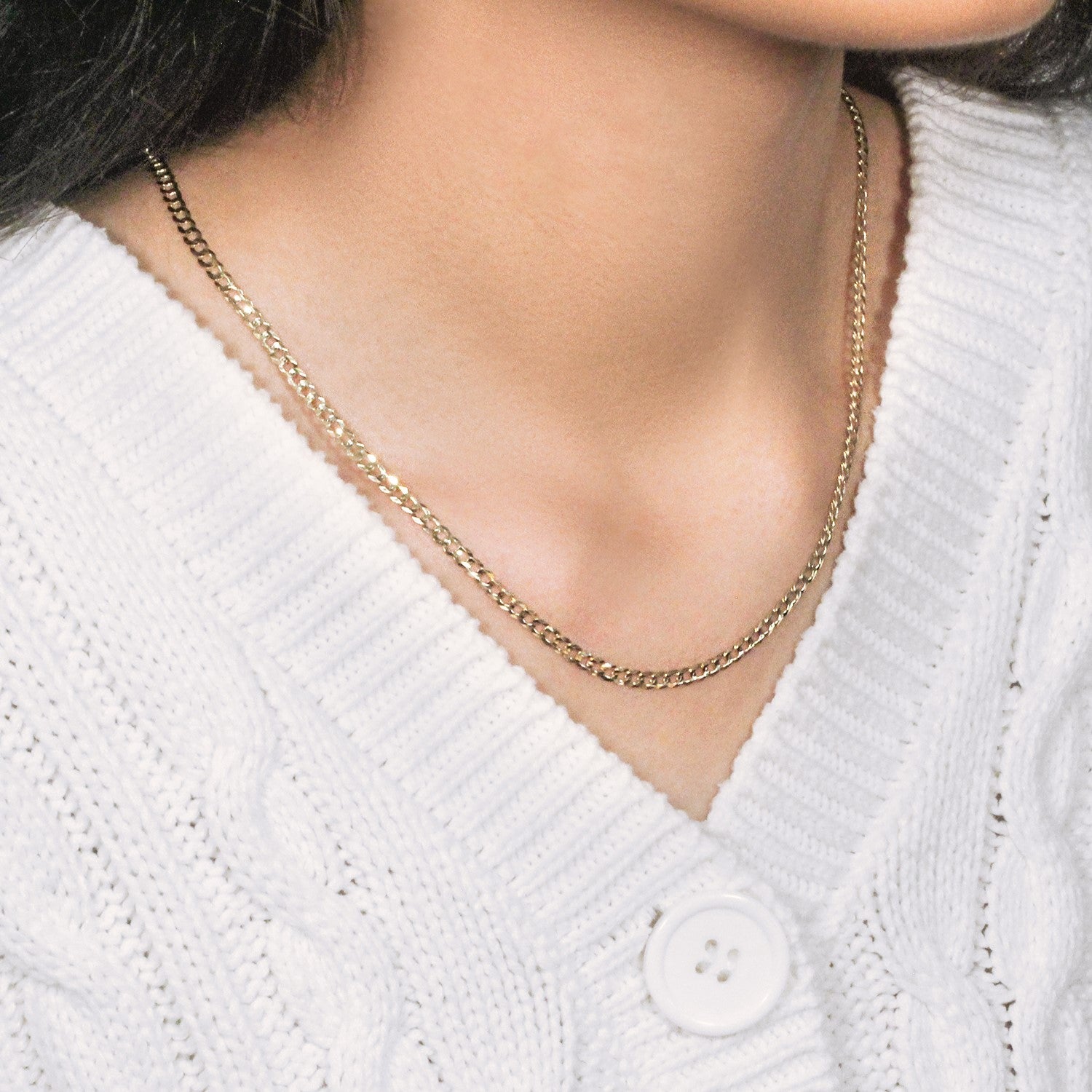 14k Yellow Gold Solid Curb Chain (3.20 mm) in a sleek high-contrast midnight luxury editorial style