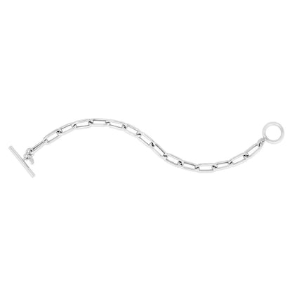 Sterling Silver Rhodium Plated Paperclip Toggle Necklace