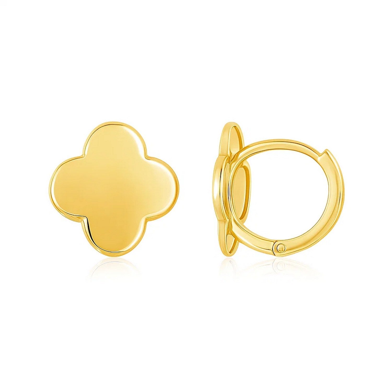 14K Yellow Gold Polished Clover Stud Earrings in a sleek high-contrast midnight luxury editorial style