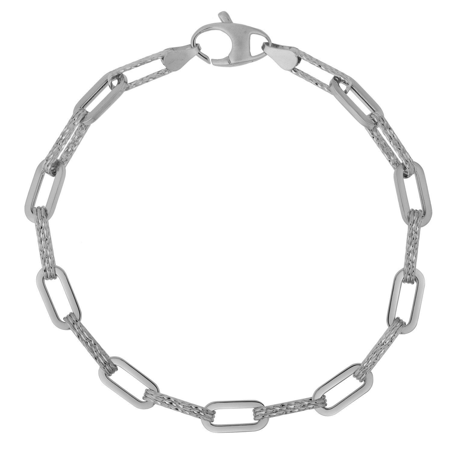 14k White Gold Diamante Paperclip Chain Bracelet (4.00 mm) - Peelerie