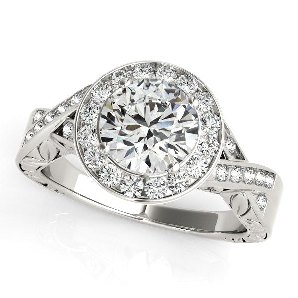Halo Set Diamond Engagement Ring in 14k White Gold (1 5/8 cttw) in a sleek high-contrast midnight luxury editorial style