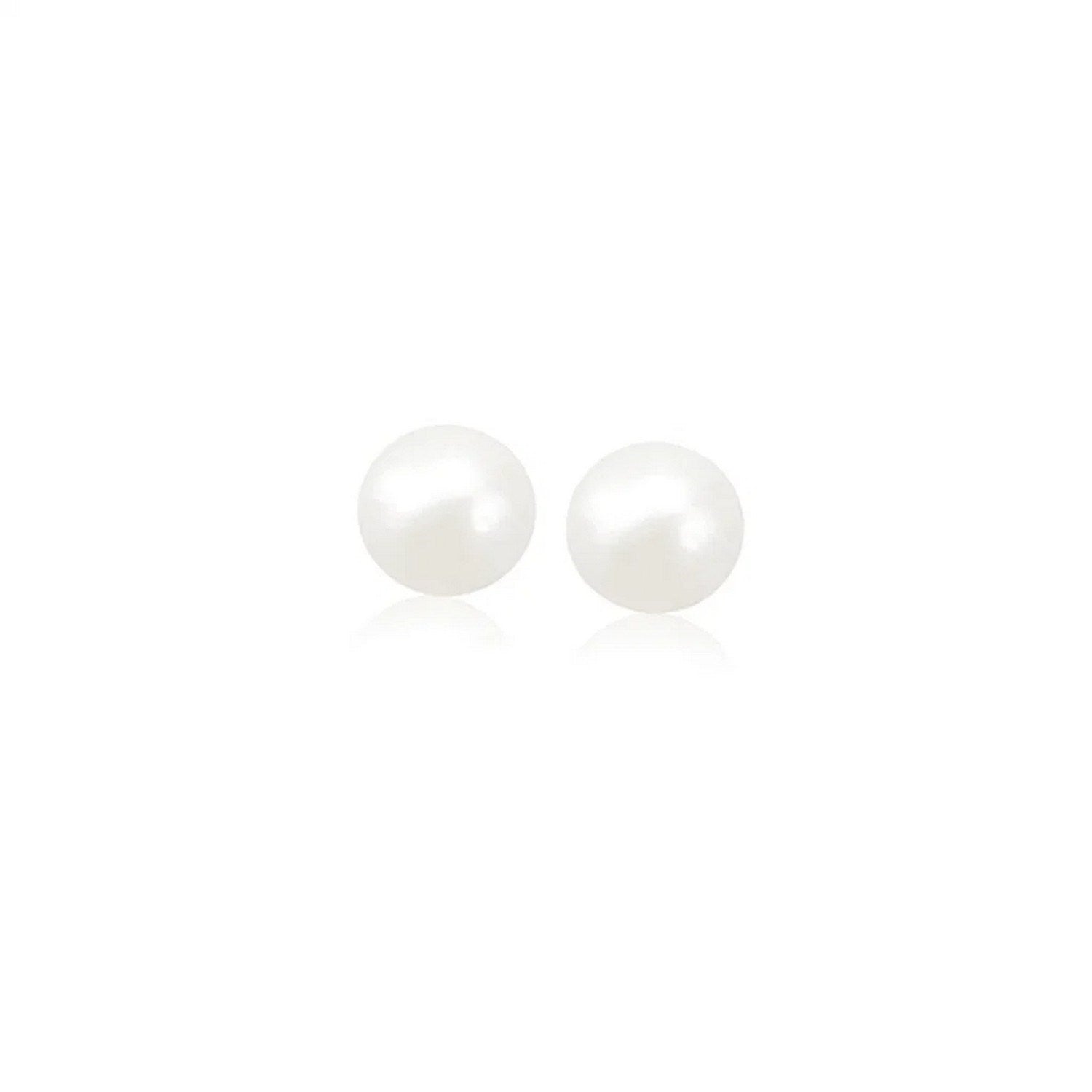 14k Yellow Gold Freshwater Cultured White Pearl Stud Earrings (4mm) in a sleek high-contrast midnight luxury editorial style