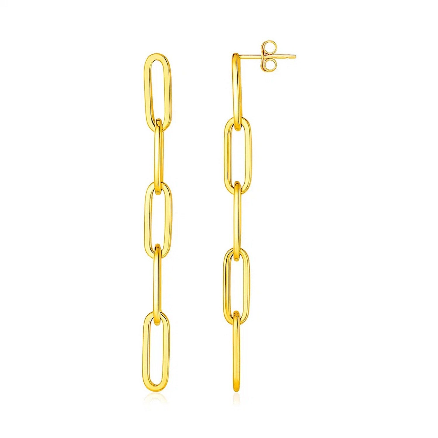 14K Yellow Gold Five Link Paperclip Chain Earrings in a sleek high-contrast midnight luxury editorial style