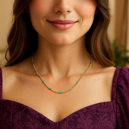 Sterling Silver Gold Plated Blue Enamel Beaded Necklace