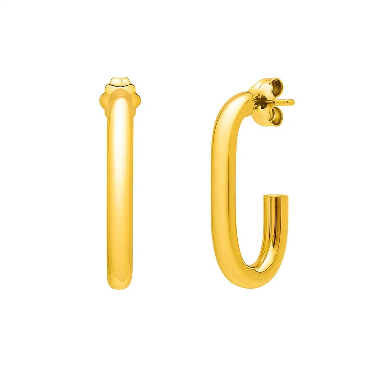 Paperclip Hoop Earrings in 14K Yellow Gold (27mmx12mm) in a sleek high-contrast midnight luxury editorial style