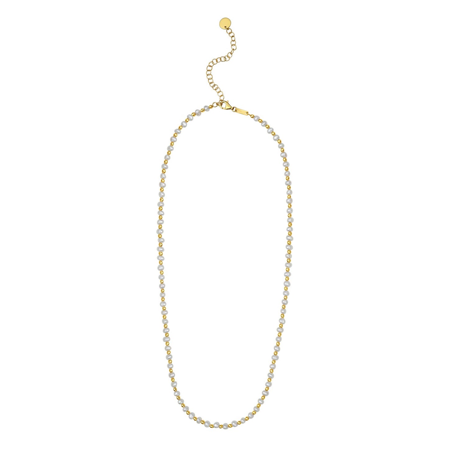 Pearl and Gold Alternating Bead Necklace in 14K Yellow Gold