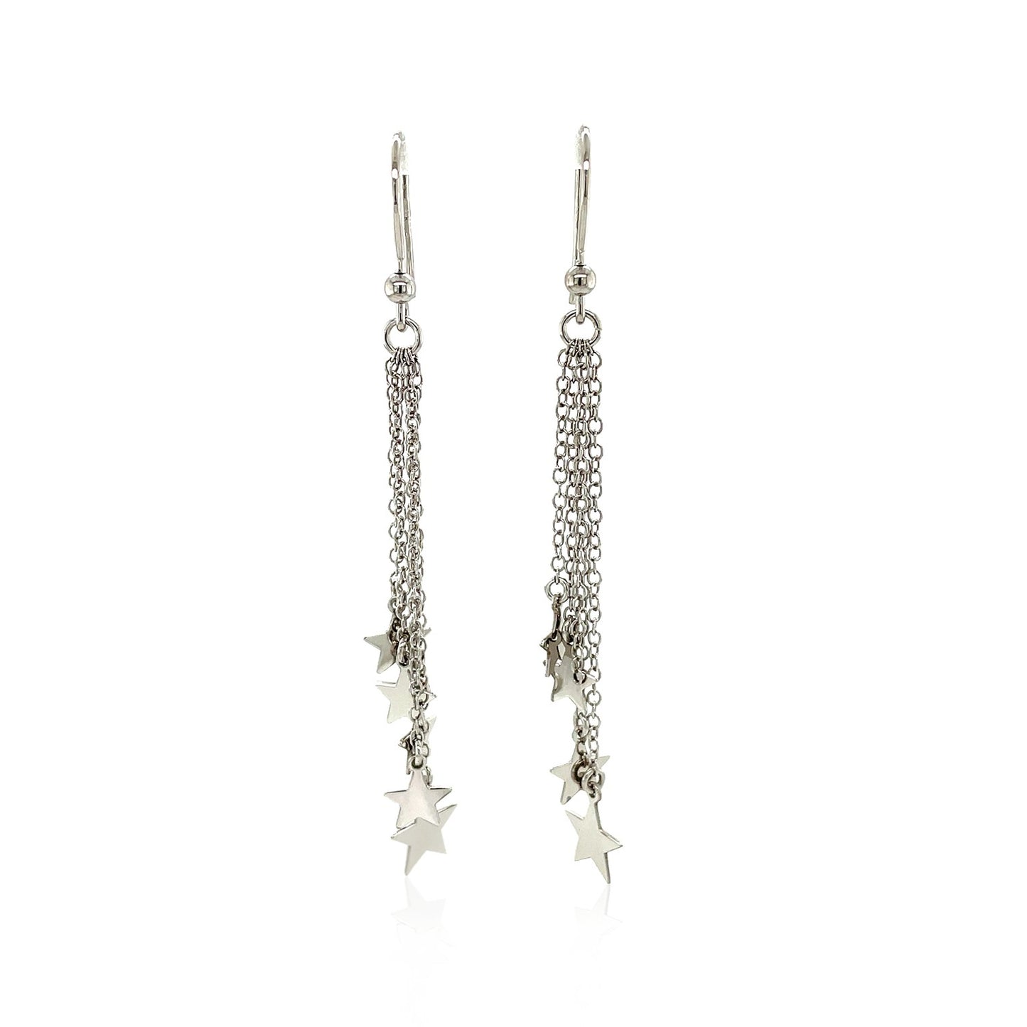 Sterling Silver Tassel Earrings with Polished Stars - Peelerie