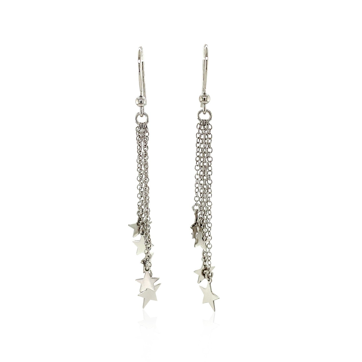 Sterling Silver Tassel Earrings with Polished Stars - Peelerie