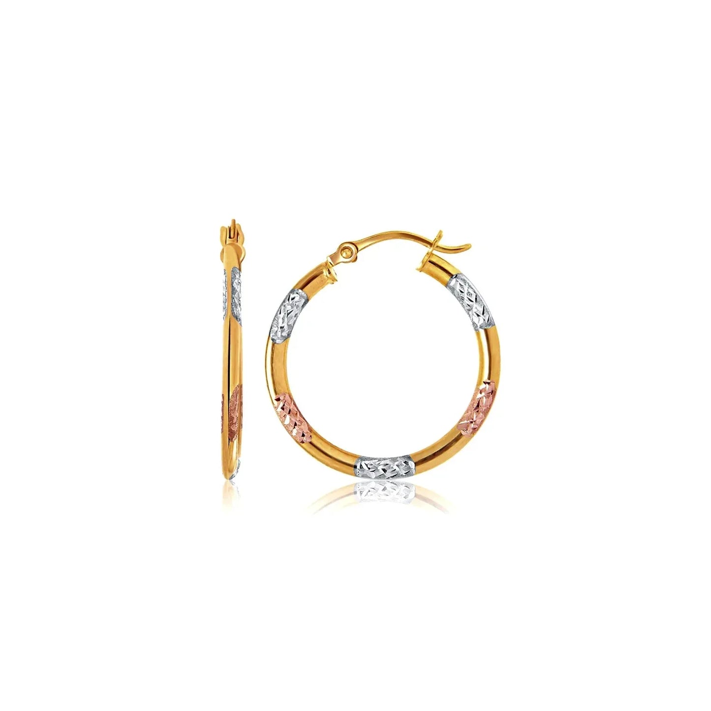 10k Tri-Color Gold Classic Hoop Earrings with Diamond Cut Details(20mm) - Peelerie