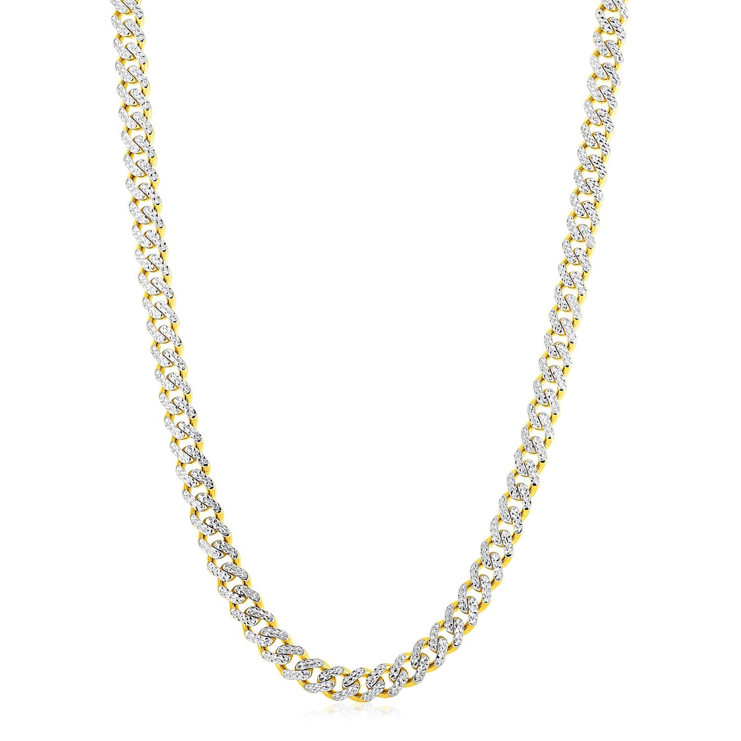 14k Yellow Gold White Pave High Polish Modern Lite Miami Cuban Chain (8.00 mm) in a sleek high-contrast midnight luxury edito
