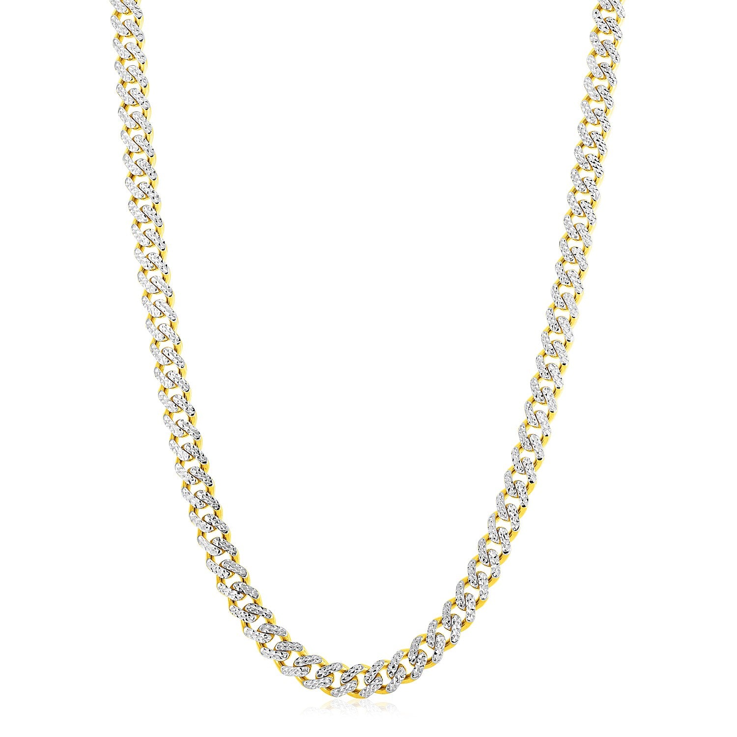 14k Yellow Gold White Pave High Polish Modern Lite Miami Cuban Chain (8.00 mm) in a sleek high-contrast midnight luxury edito
