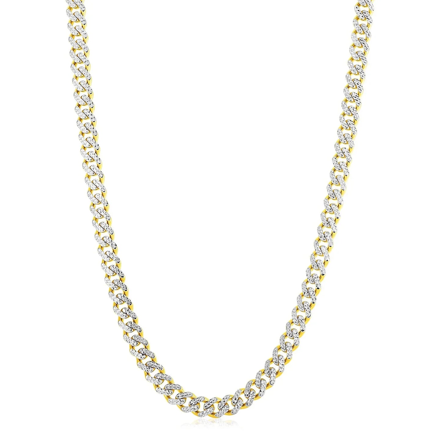 14k Yellow Gold White Pave High Polish Modern Lite Miami Cuban Chain (8.00 mm) - Peelerie