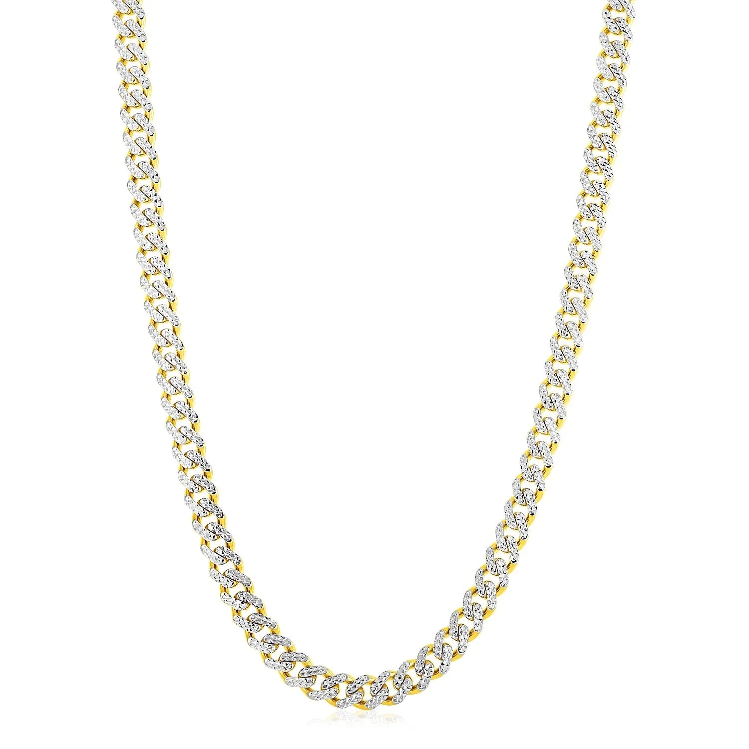 14k Yellow Gold White Pave High Polish Modern Lite Miami Cuban Chain (8.00 mm) - Peelerie