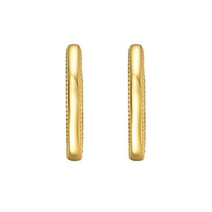 14K Yellow Gold Mini Beaded Oval Huggie Earrings