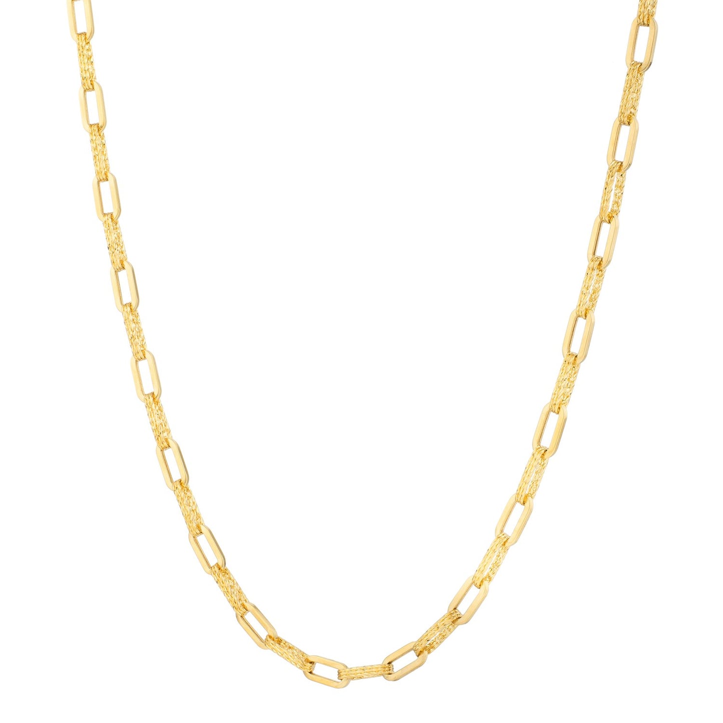 14k Yellow Gold Diamante Paperclip Chain Necklace (4.00 mm) in a sleek high-contrast midnight luxury editorial style