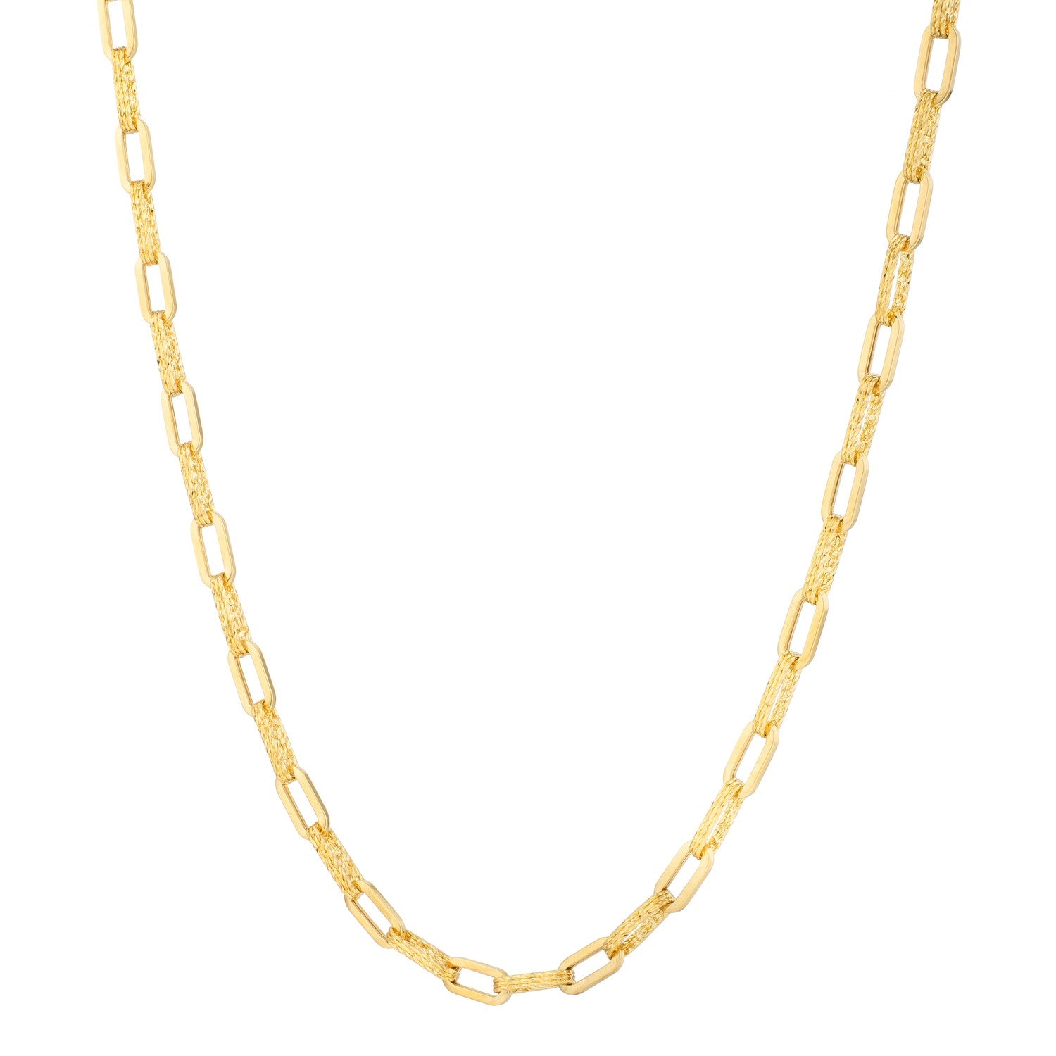 14k Yellow Gold Diamante Paperclip Chain Necklace (4.00 mm) in a sleek high-contrast midnight luxury editorial style