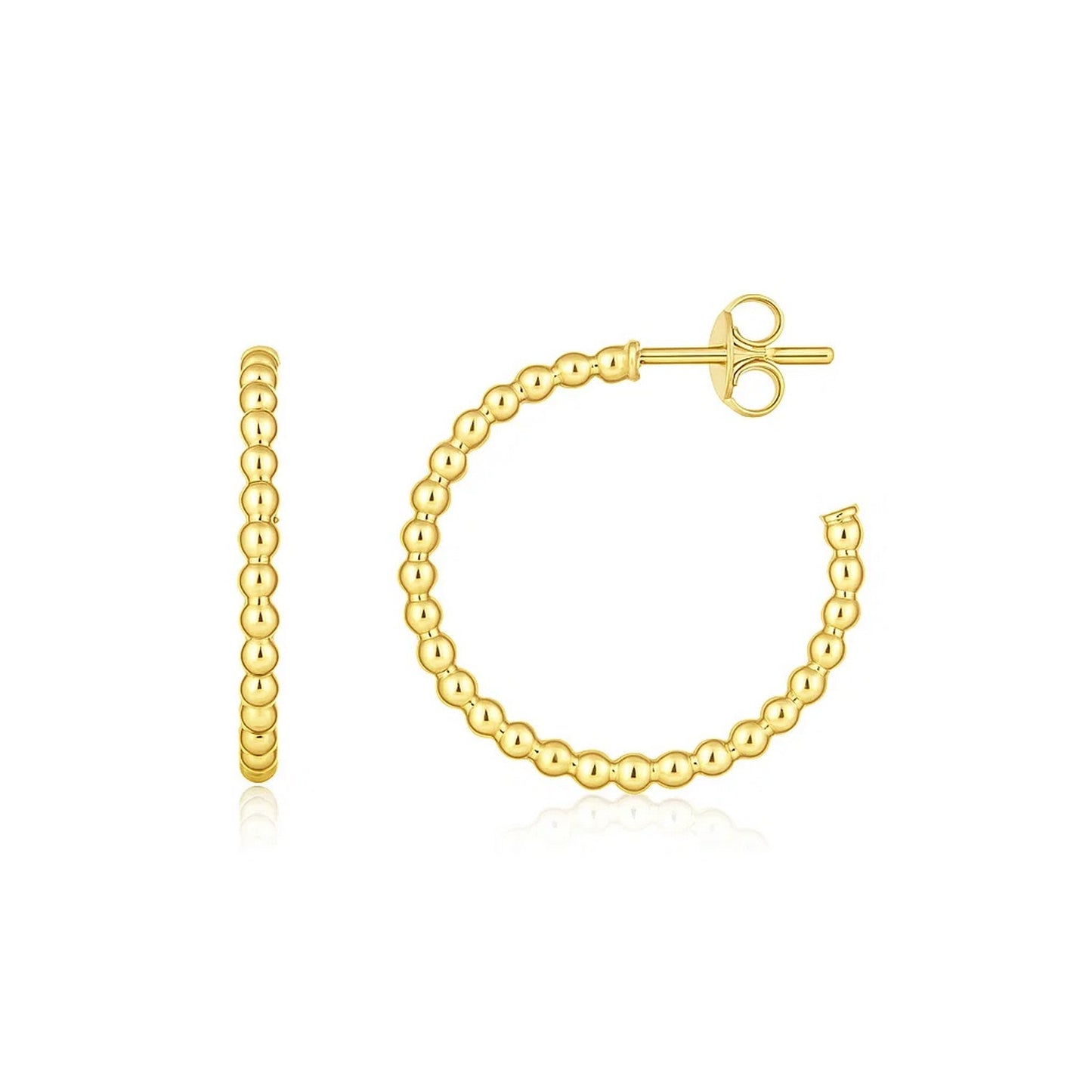14K Yellow Gold Bead Hoop Earrings(2x23.4mm) in a sleek high-contrast midnight luxury editorial style