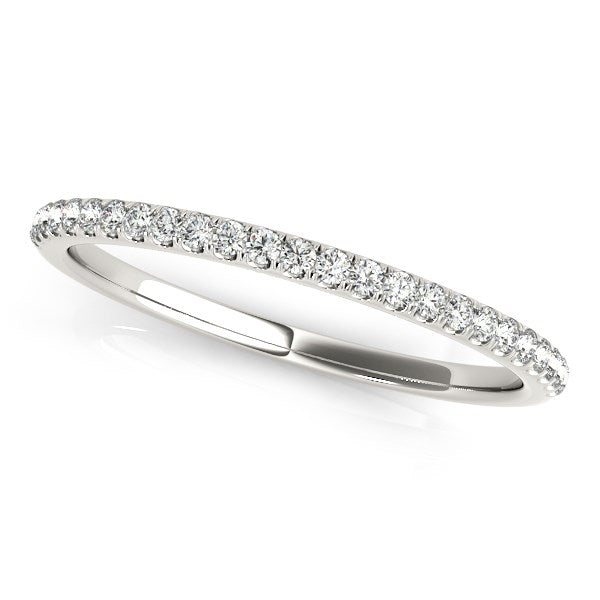 14k White Gold Round Diamond Pave Set Wedding Band (1/8 cttw) in a sleek high-contrast midnight luxury editorial style