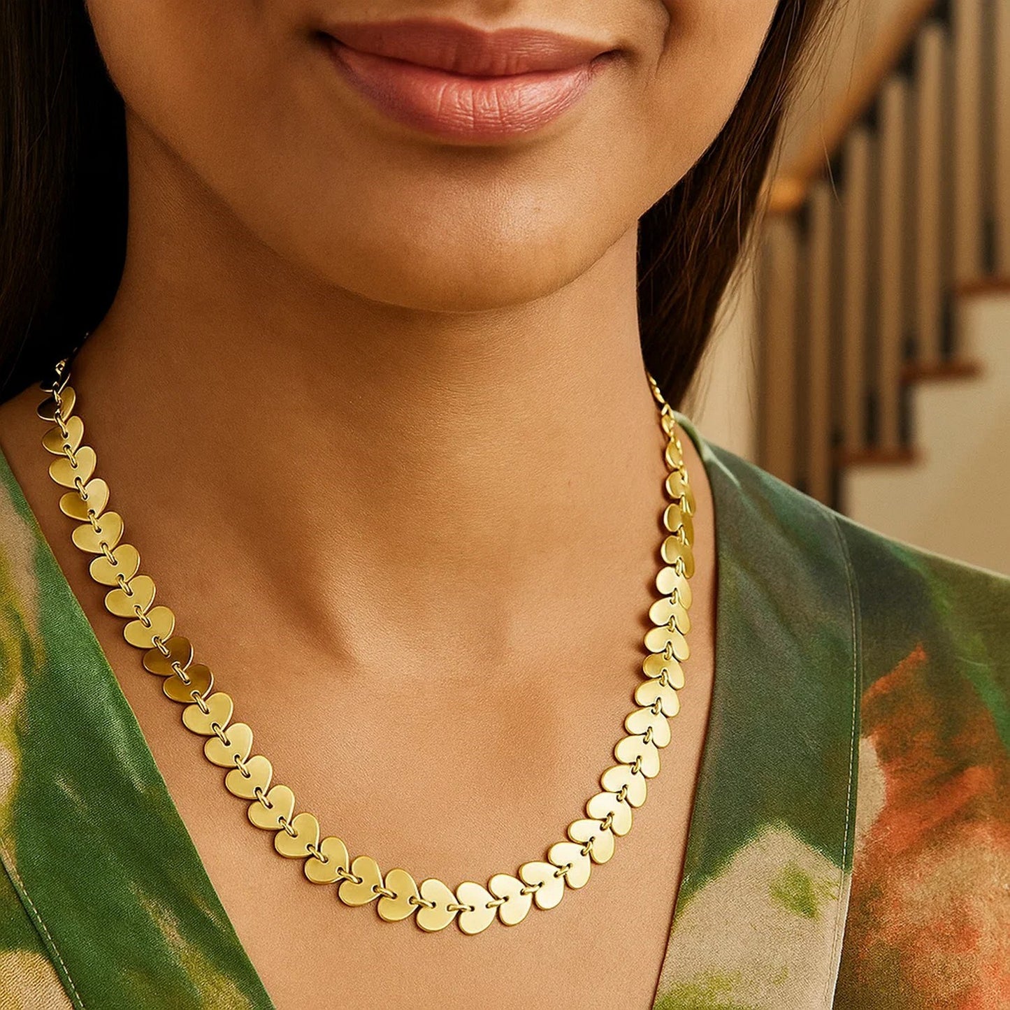 14k Yellow Gold Polished Heart Link Chain Necklace