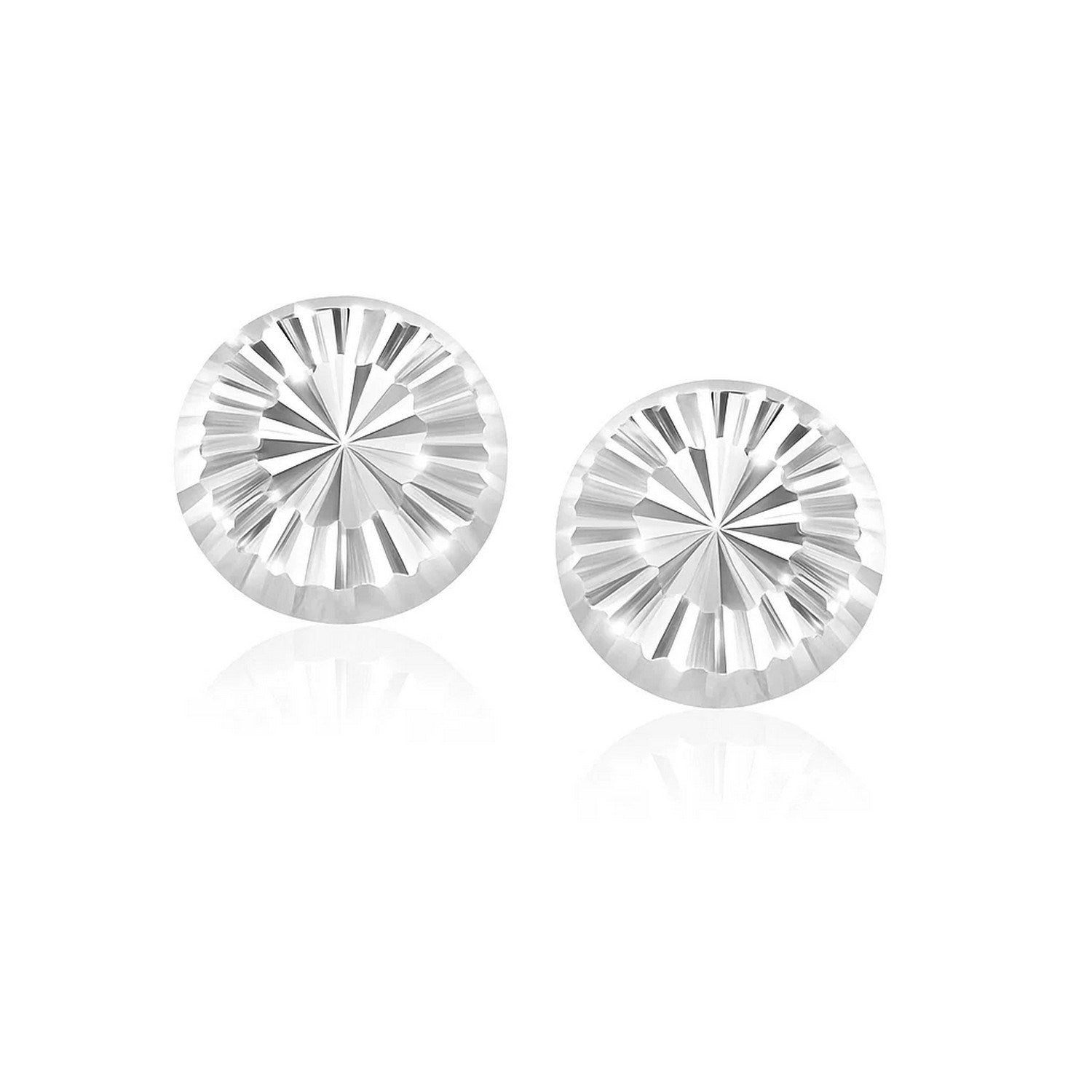 Flat Style Diamond Cut Stud Earrings in 14k White Gold(8mm) in a sleek high-contrast midnight luxury editorial style